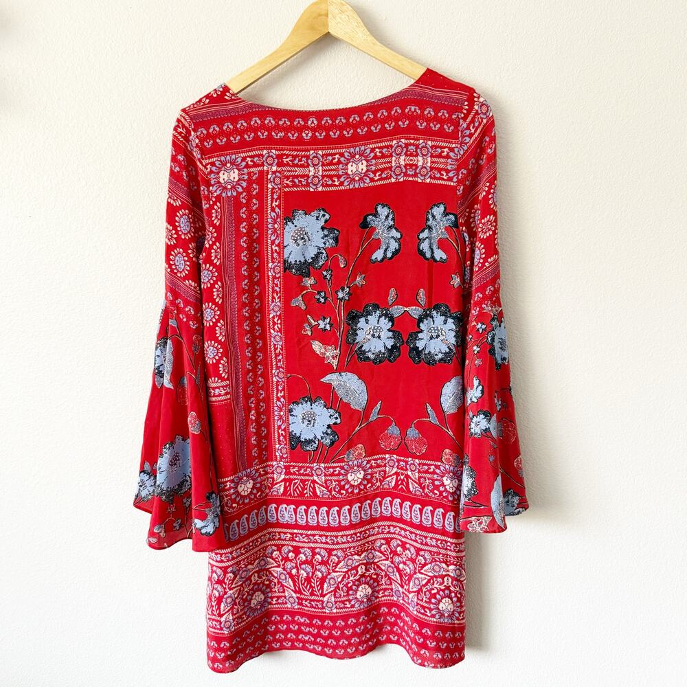 ANTHROPOLOGIE x VANESSA VIRGINIA | Floral Bell Sleeve Peasant Dress Silk | 10 - Picture 7 of 9